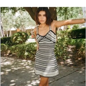 Zara Black and White Crochet Striped Dress